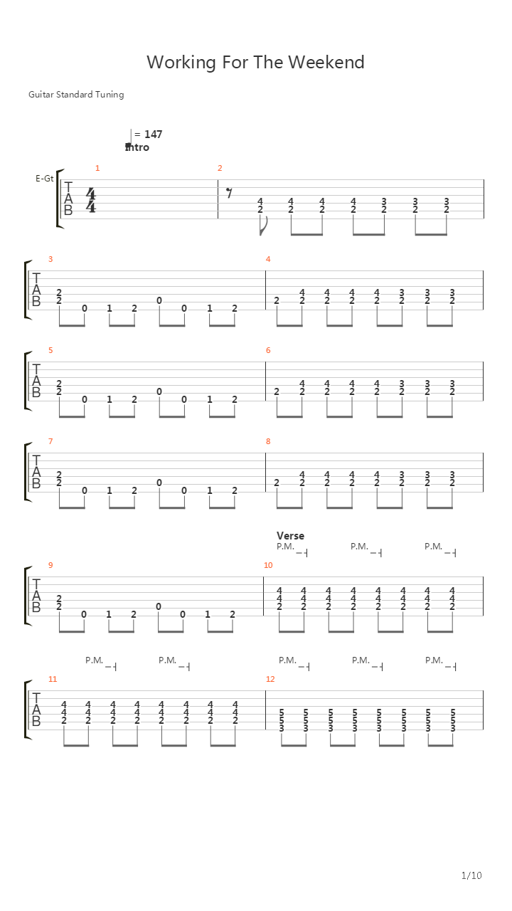Working For The Weekend吉他谱