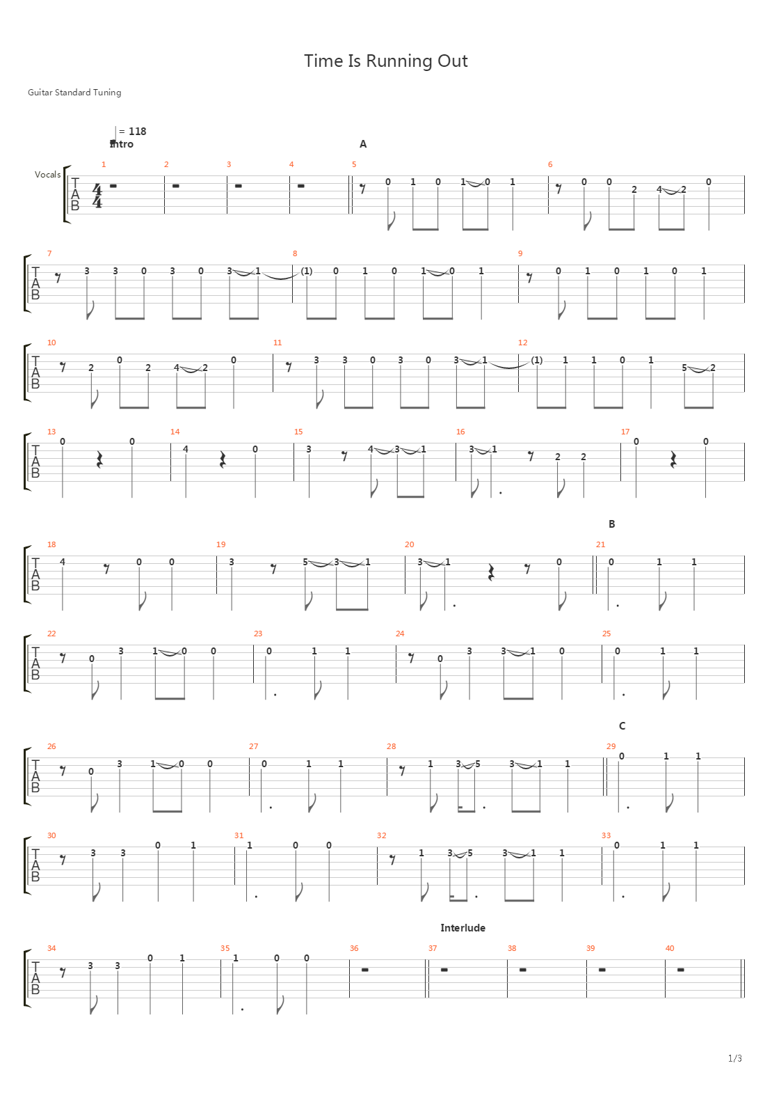 Time Is Running Out吉他谱