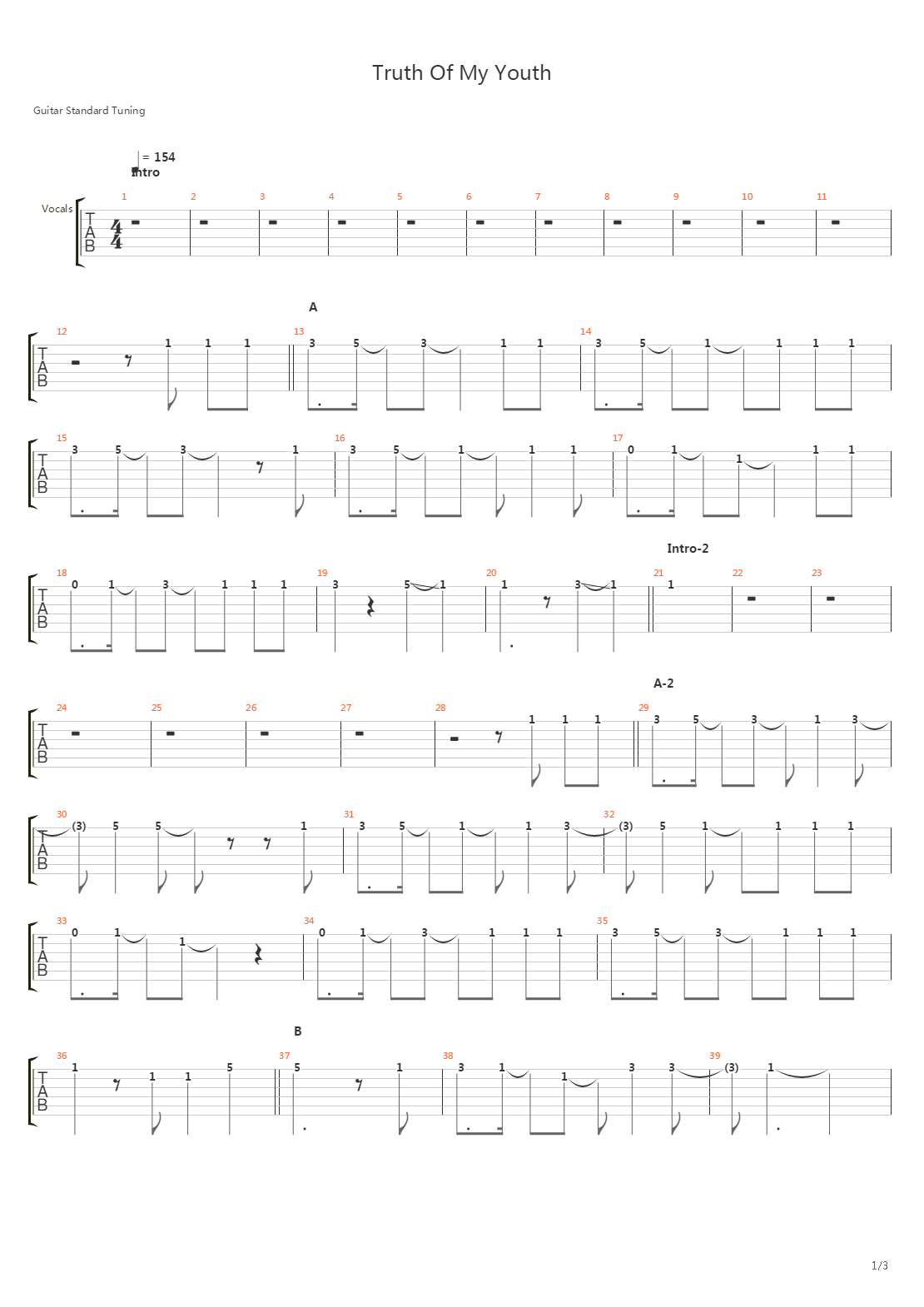 Truth Of My Youth吉他谱
