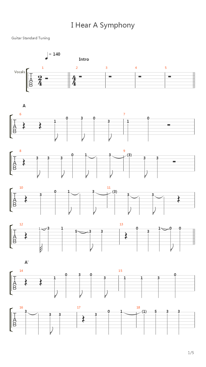 I Hear A Symphony吉他谱