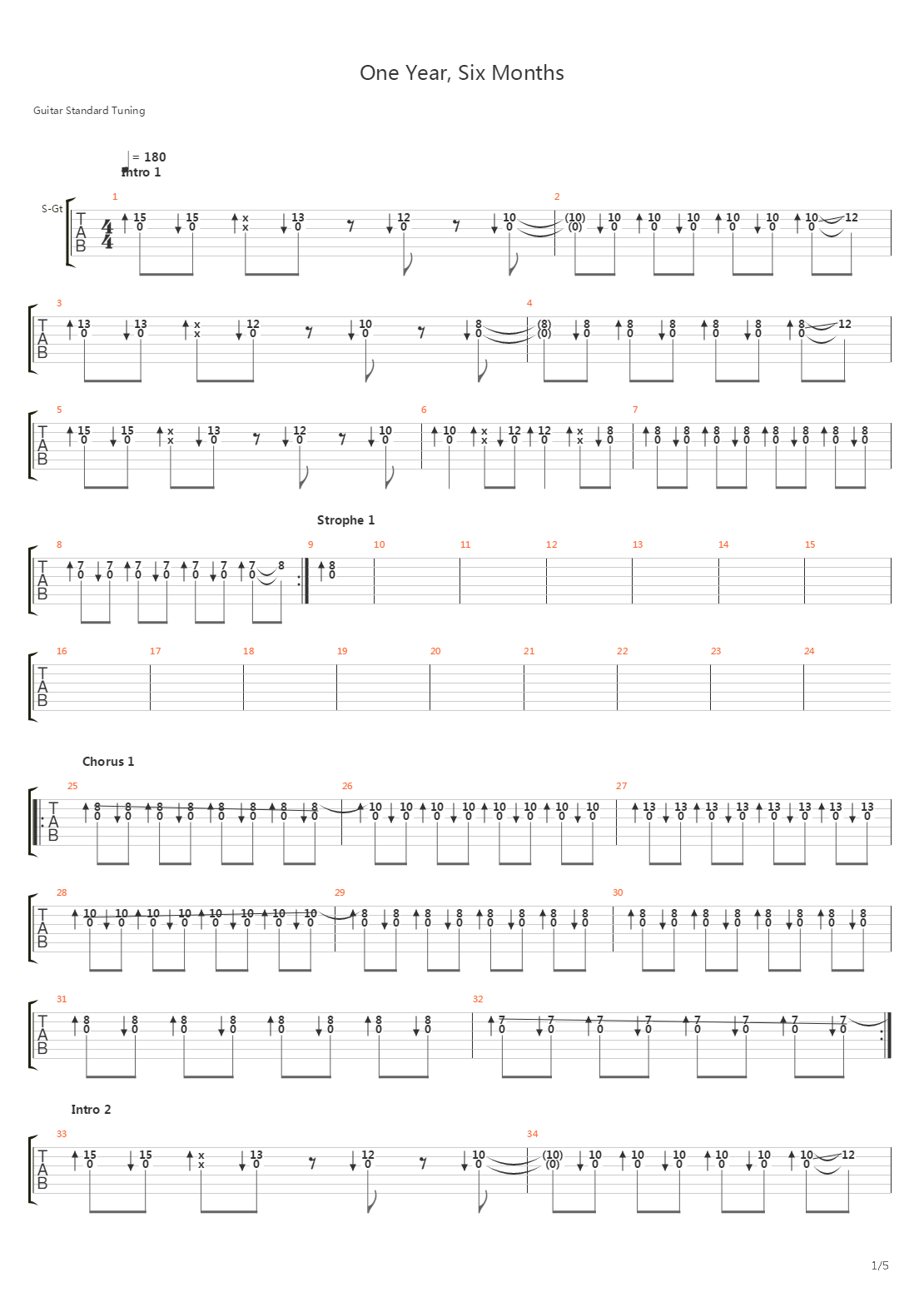 One Year Six Months吉他谱