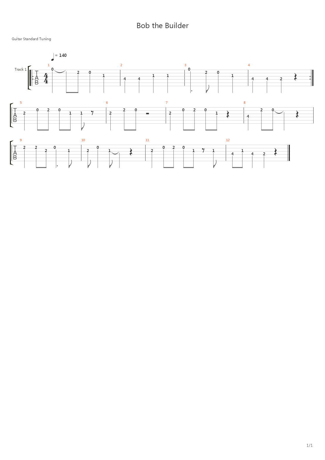 Bob The Builder(巴布工程师) - Theme吉他谱