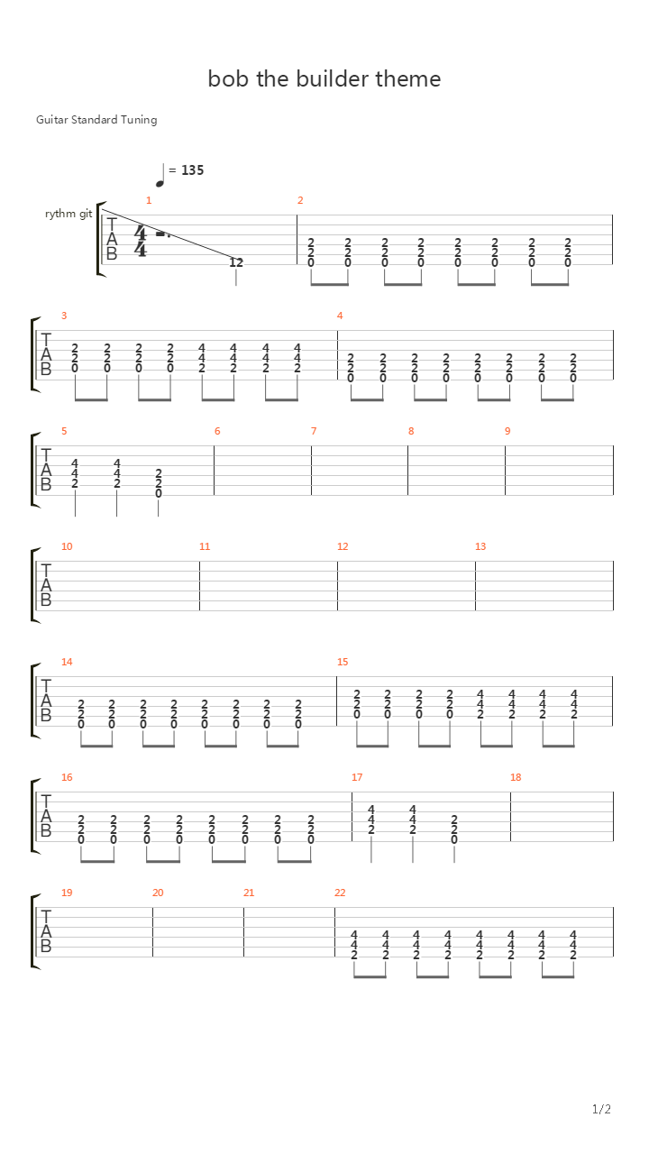 Bob The Builder(巴布工程师) - Theme吉他谱