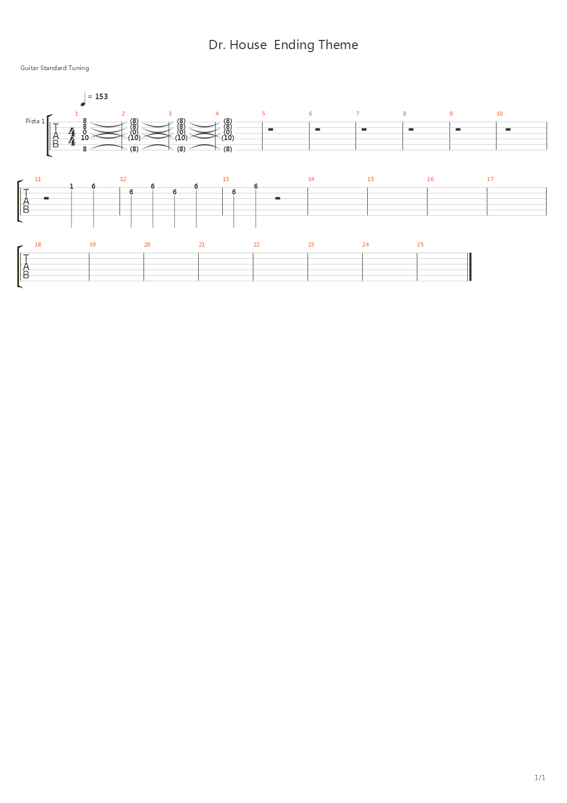 House MD(豪斯医生) - Ending吉他谱