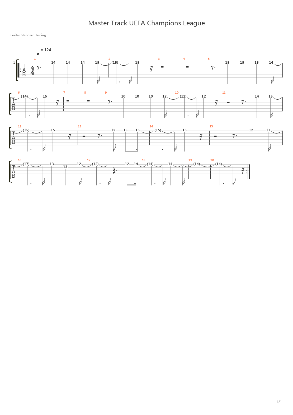 Uefa Champions League(欧洲冠军联赛) - Master Track吉他谱