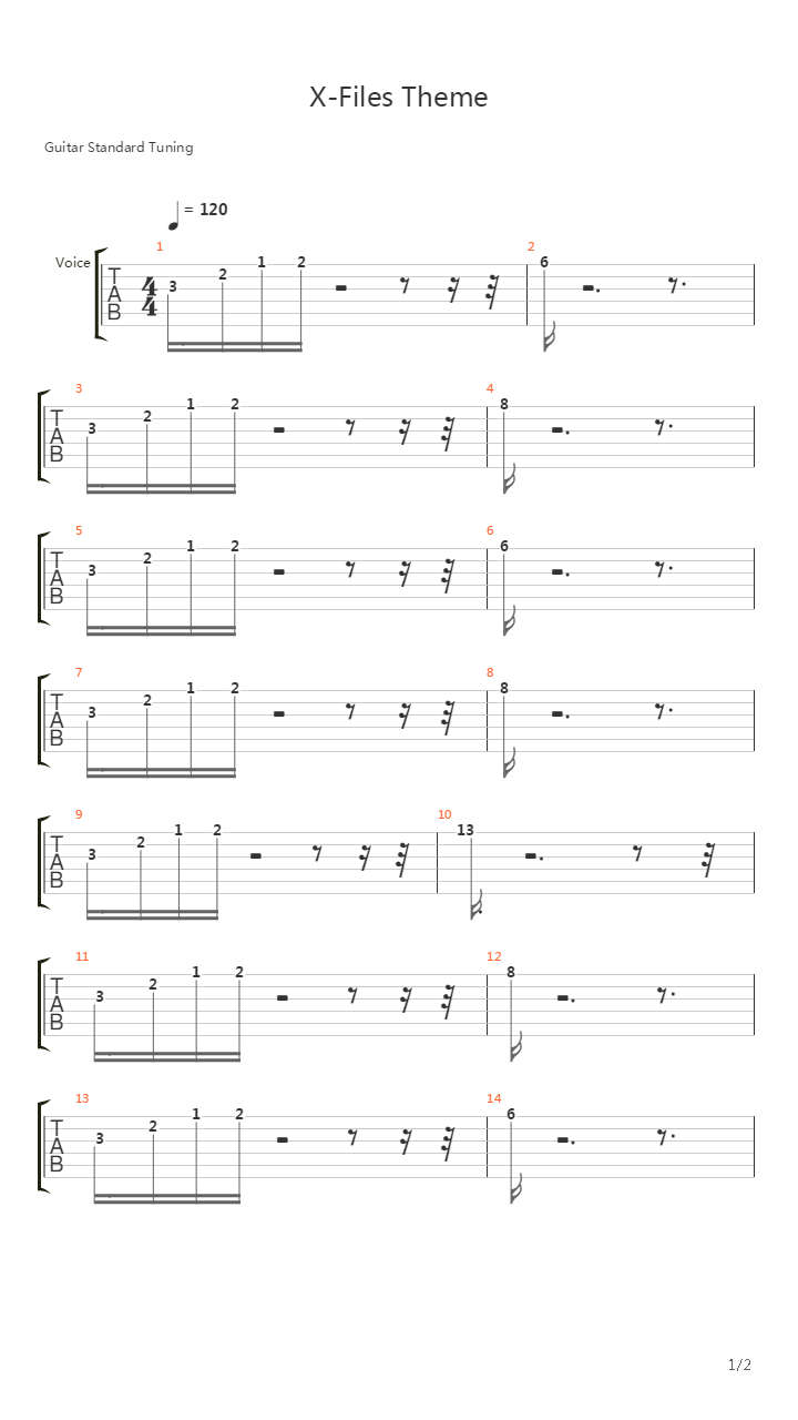 Unknown - X-files Theme吉他谱