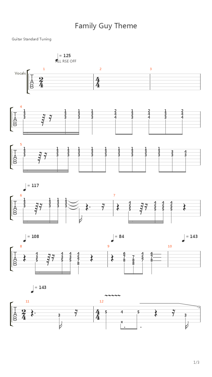Family Guy(恶搞之家) - Theme吉他谱