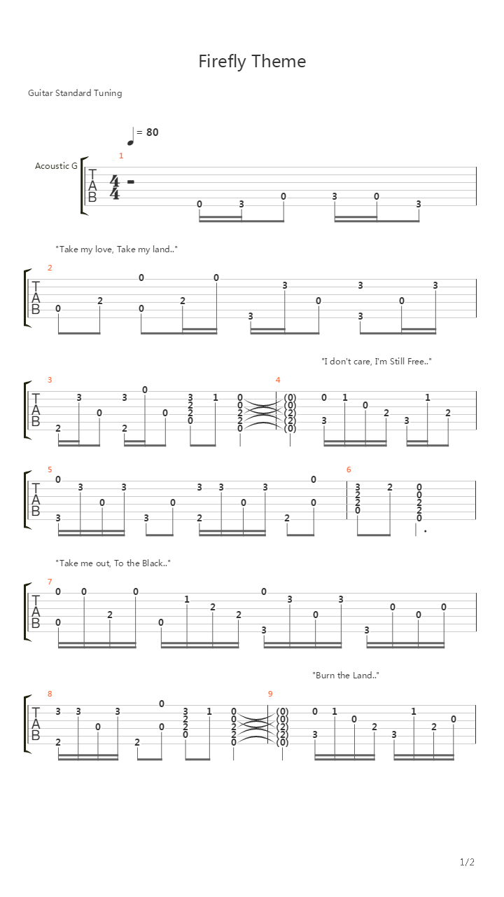 Firefly(萤火虫) - Theme吉他谱