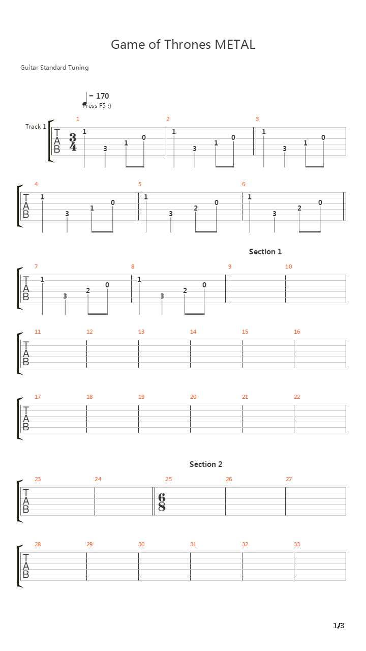 Game of Thrones(冰与火之歌：权利的游戏) - Theme吉他谱