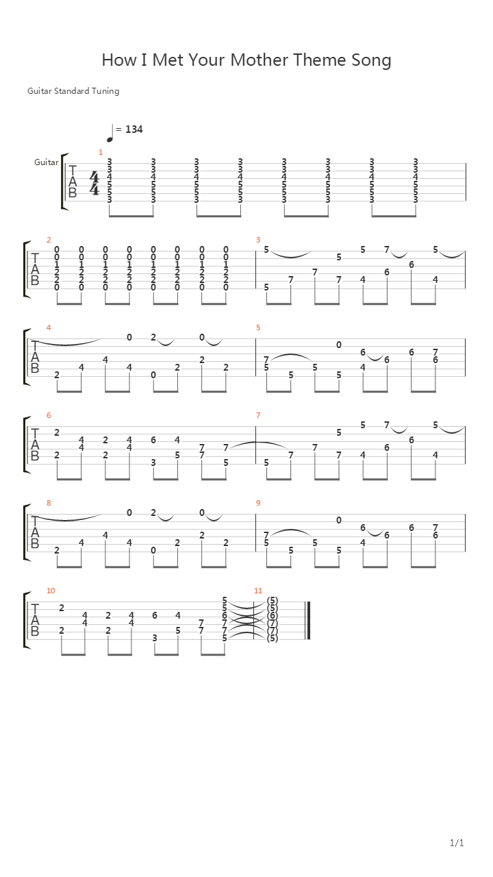 How I Met Your Mother(老爸老妈的浪漫史) - Theme吉他谱