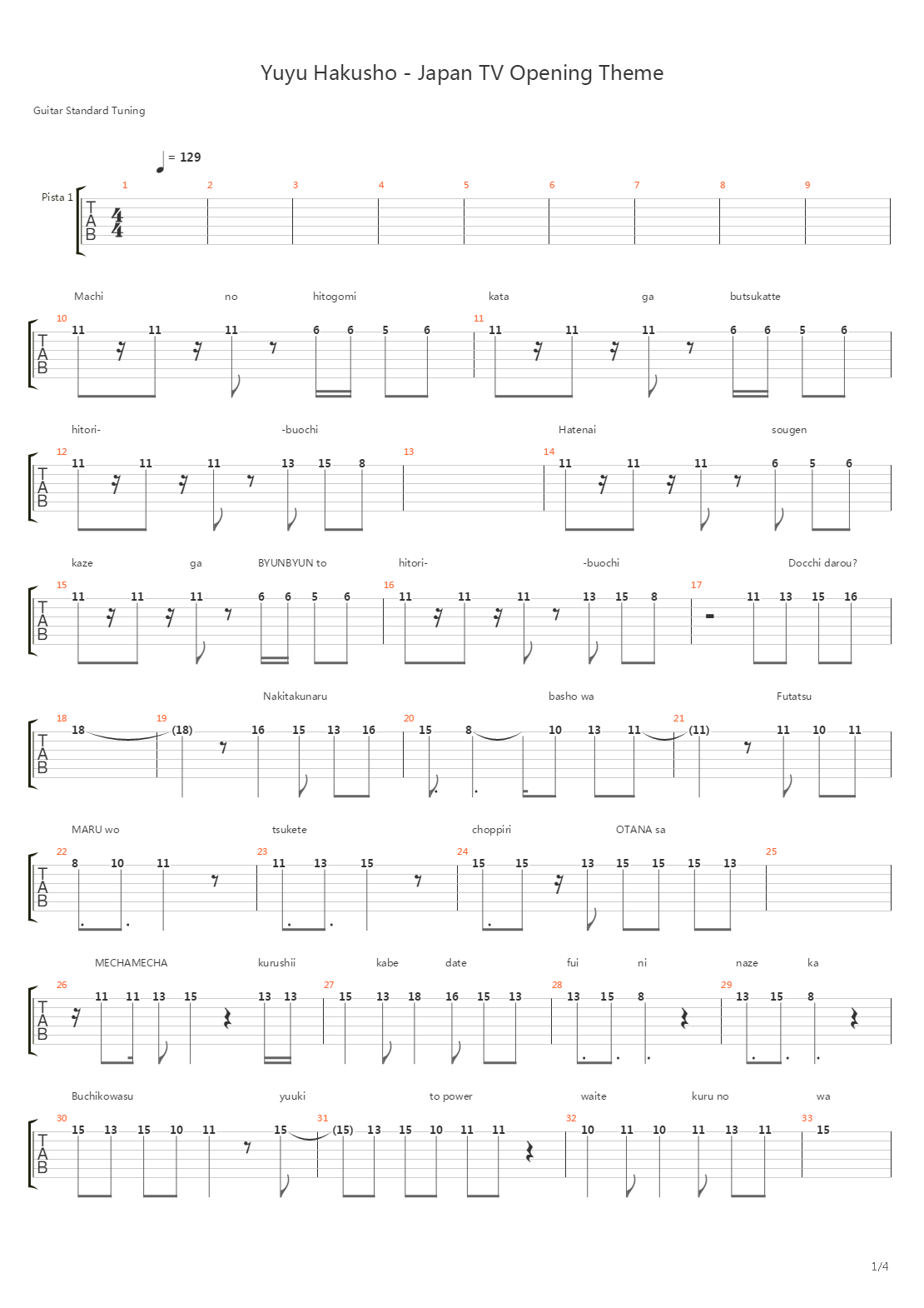 Japan Tv - Opening Theme吉他谱