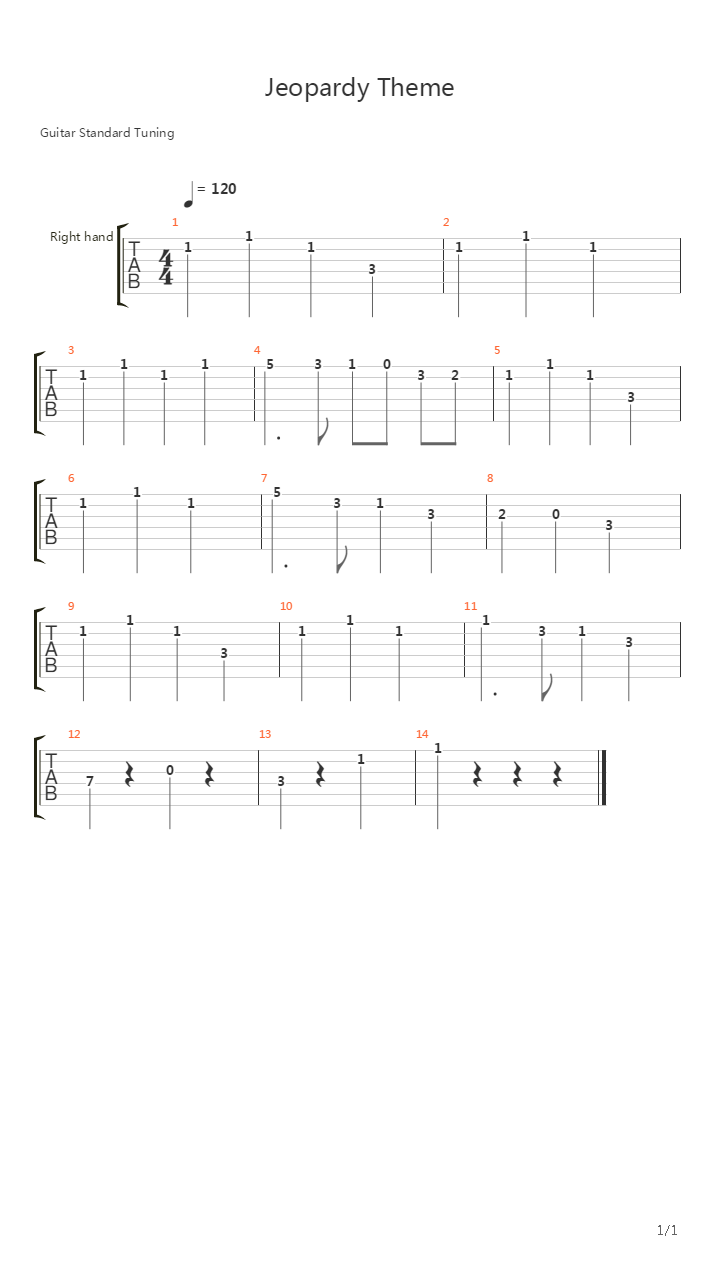 Jeopardy(危险边缘) - Theme吉他谱