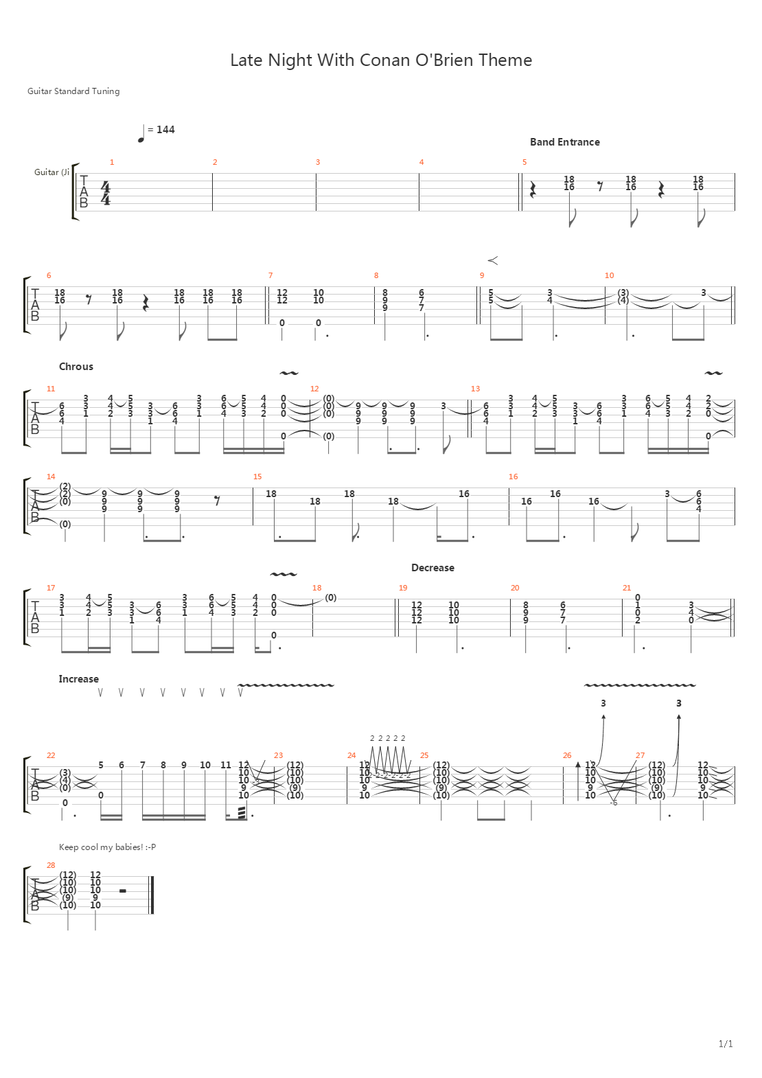 Late Night With Conan O Brien(柯南奥布莱恩今夜秀) - Theme吉他谱