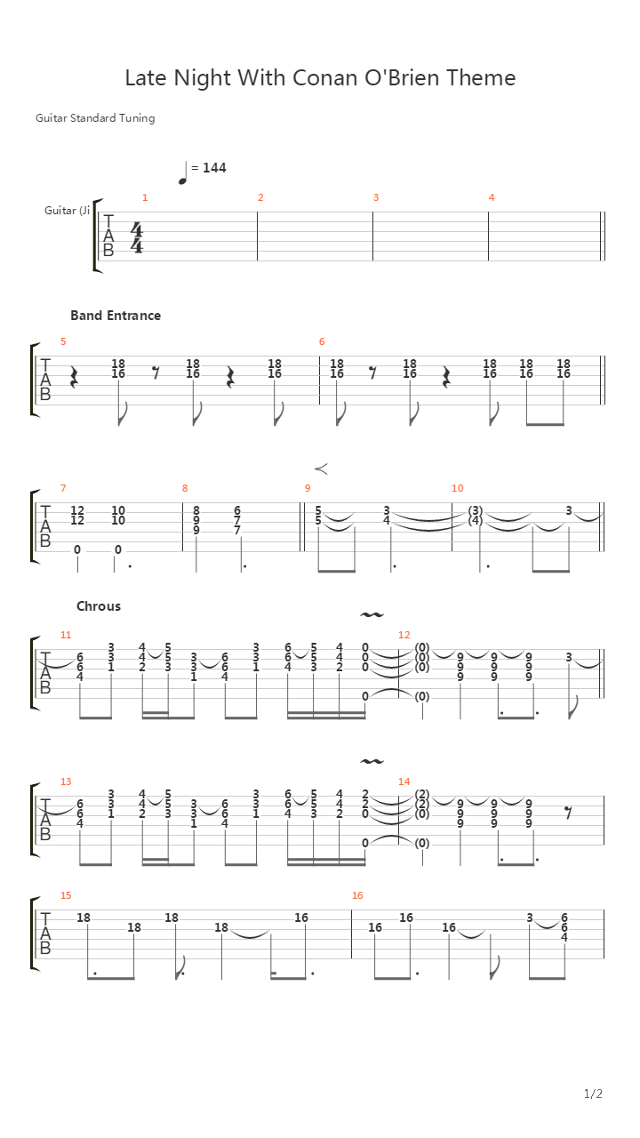 Late Night With Conan O Brien(柯南奥布莱恩今夜秀) - Theme吉他谱