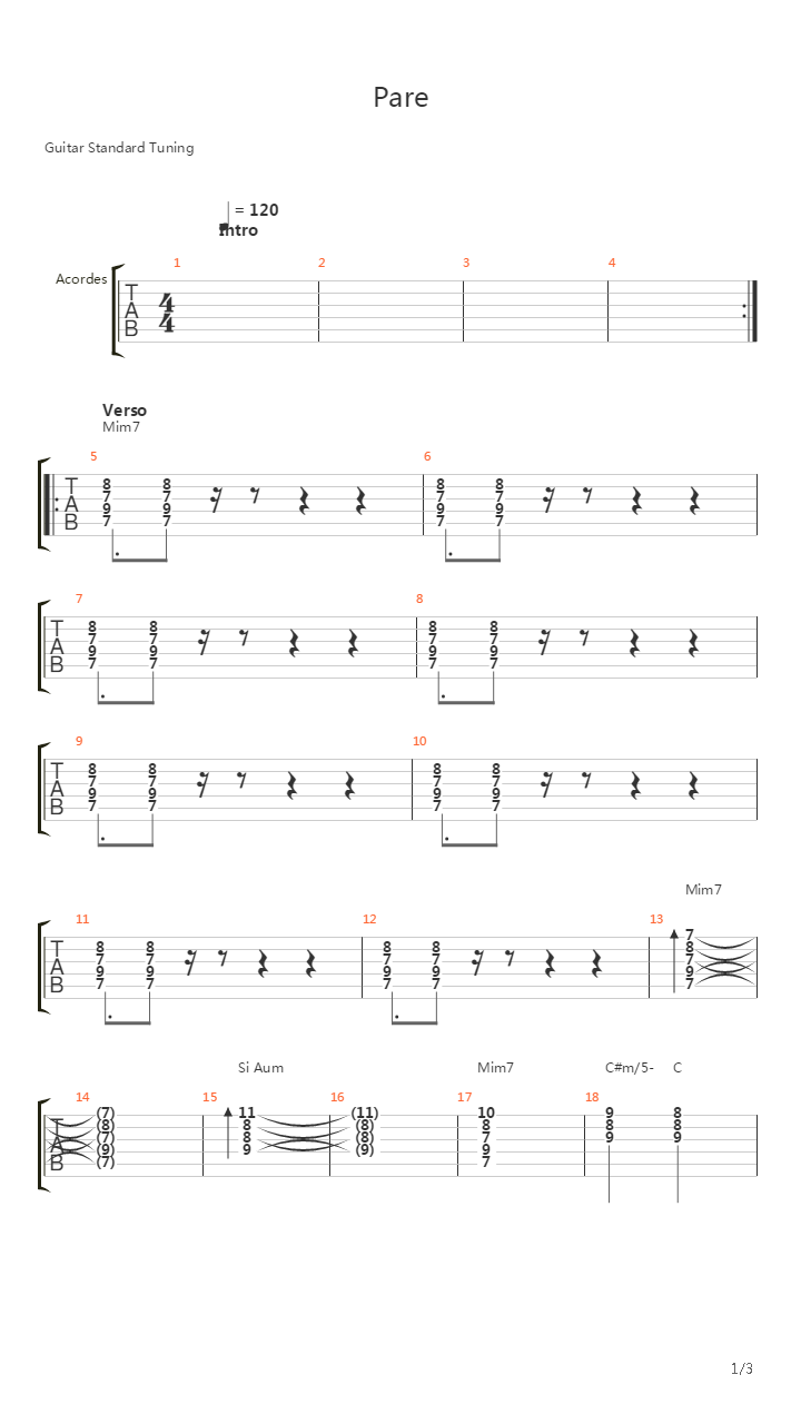 Pare吉他谱