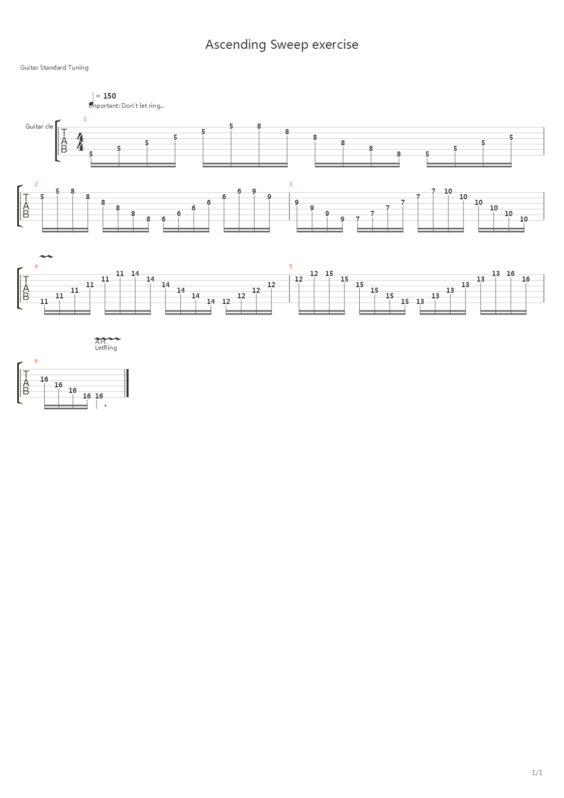 Sweep Excercises - Ascending sweep exercise吉他谱