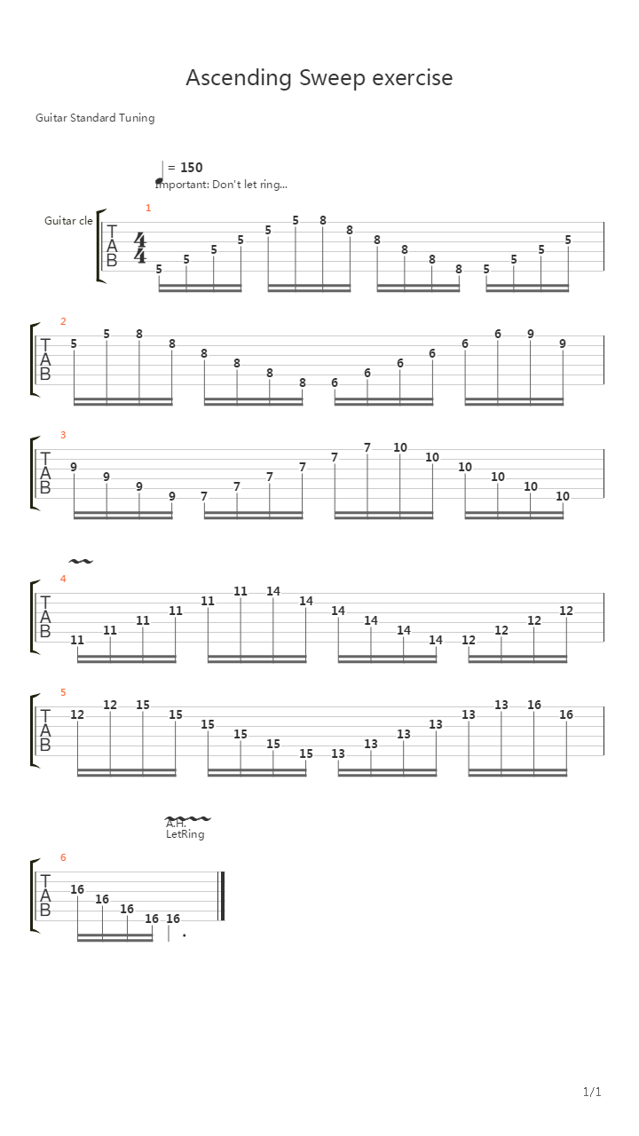 Sweep Excercises - Ascending sweep exercise吉他谱