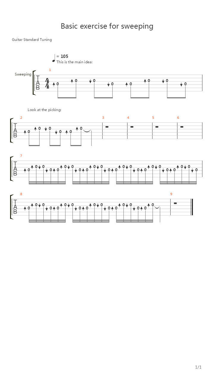 Sweep Excercises - Basic exercise for sweeping吉他谱