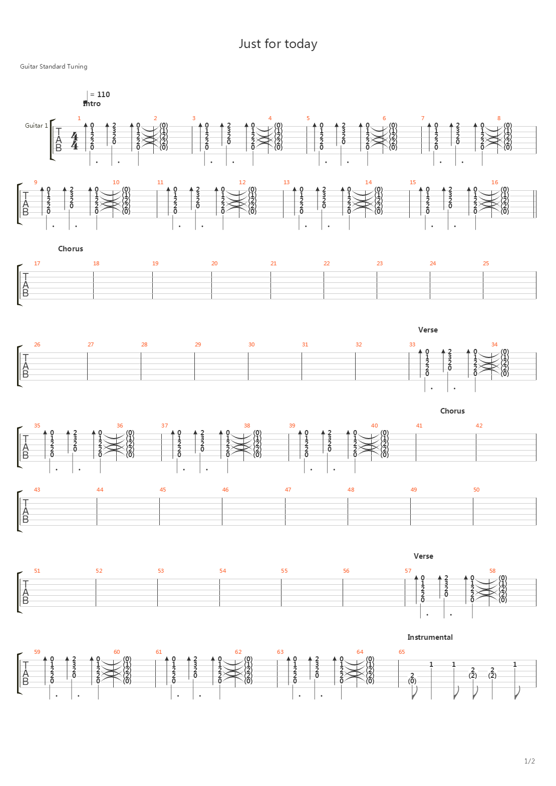 Just For Today吉他谱