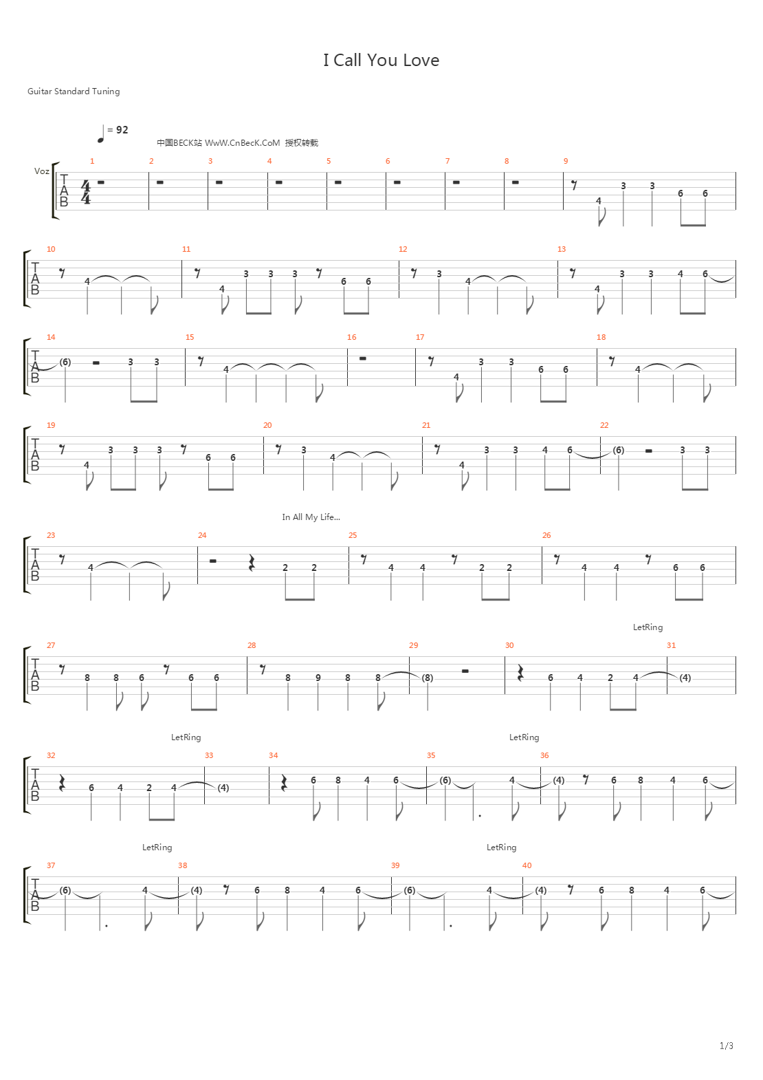 Beck - I Call You Love吉他谱