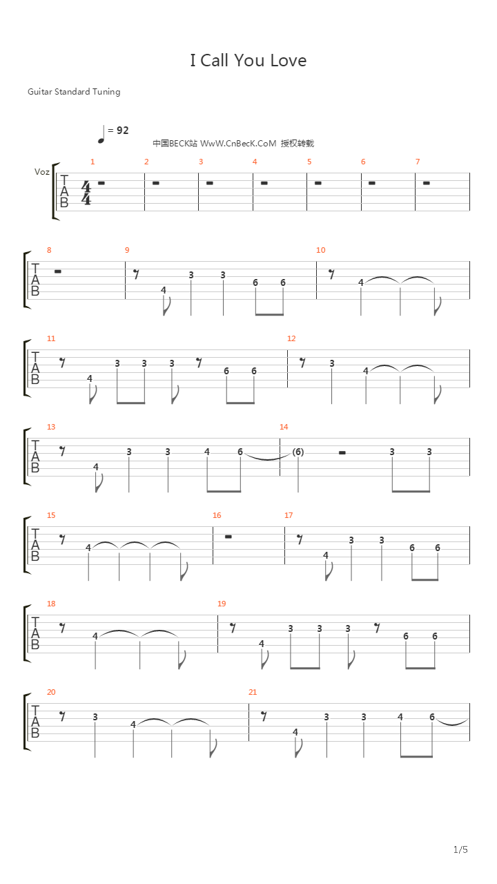 Beck - I Call You Love吉他谱