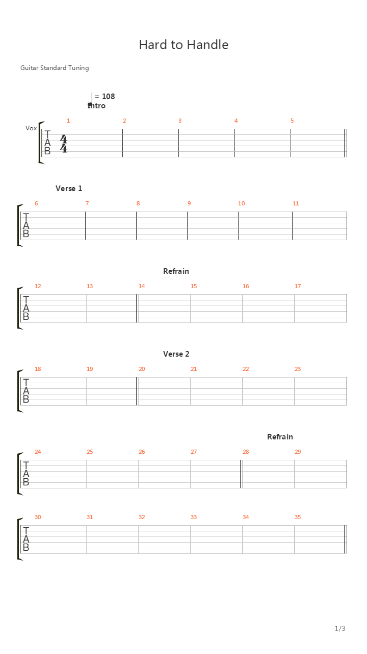 Hard To Handle吉他谱