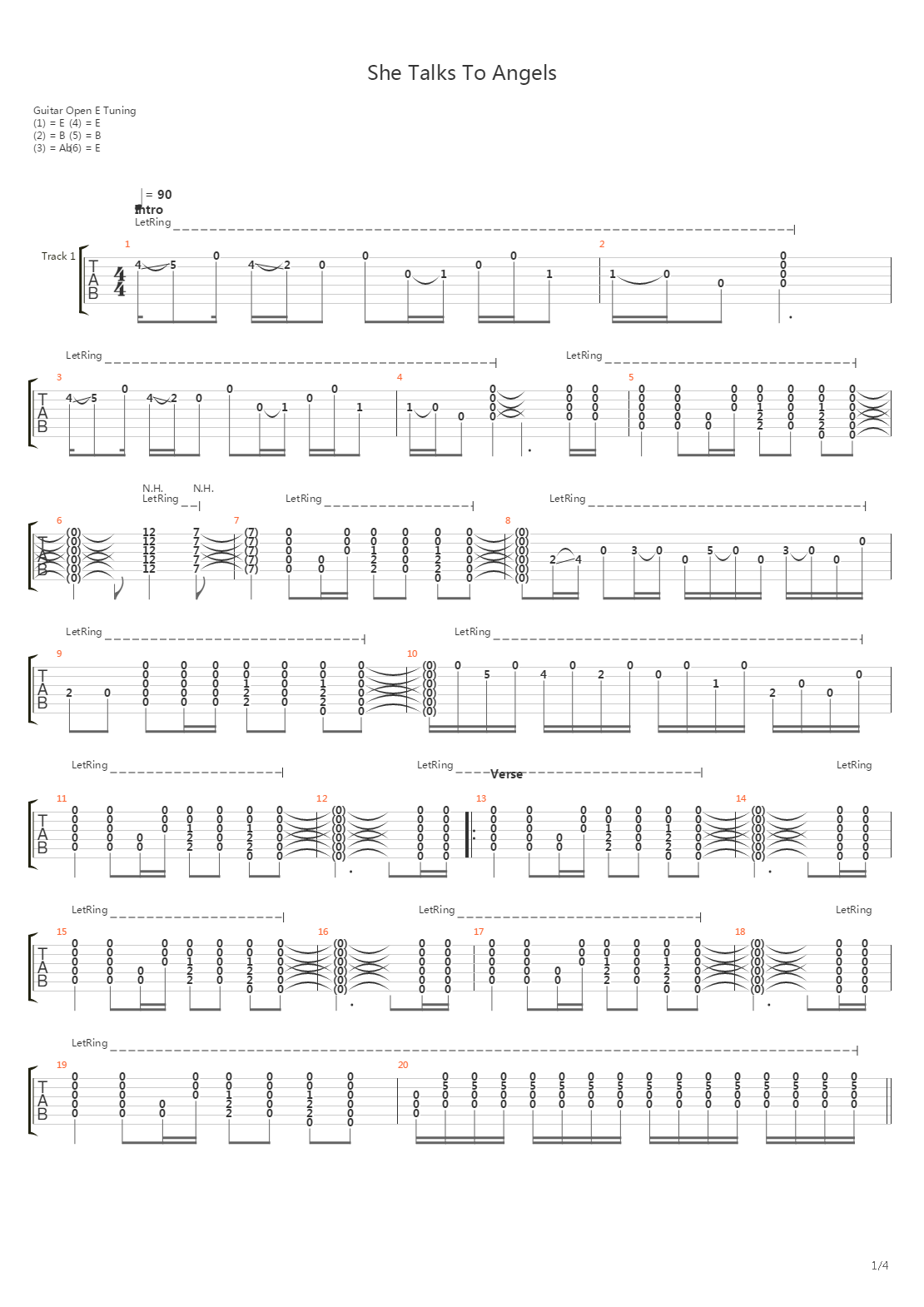 She Talks To Angels吉他谱