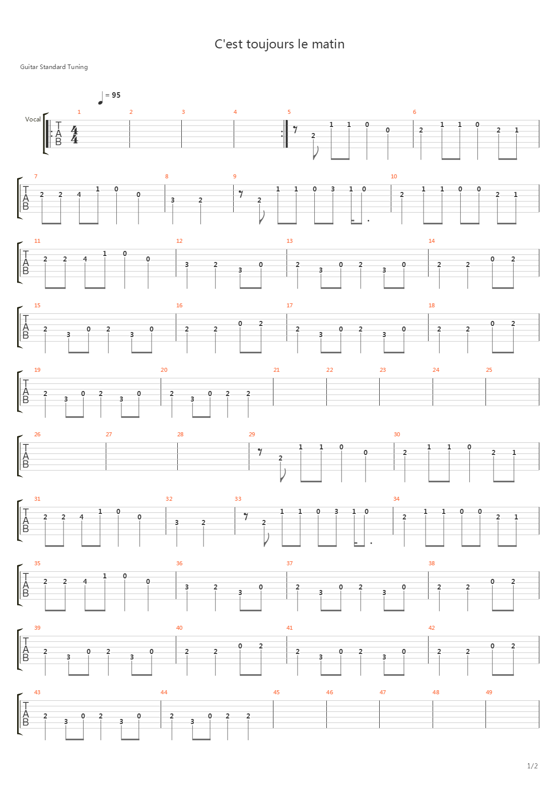Cest Toujours Le Matin吉他谱