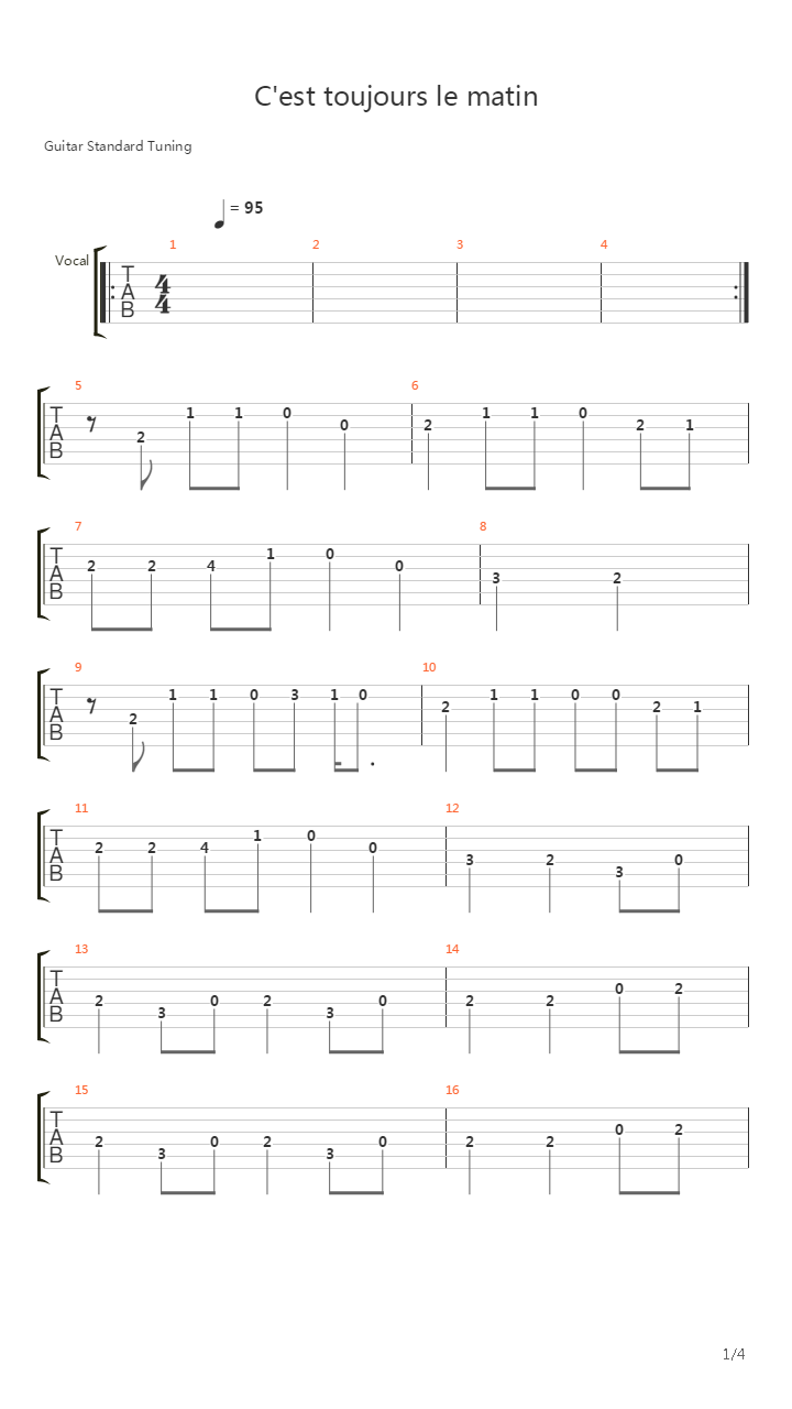 Cest Toujours Le Matin吉他谱