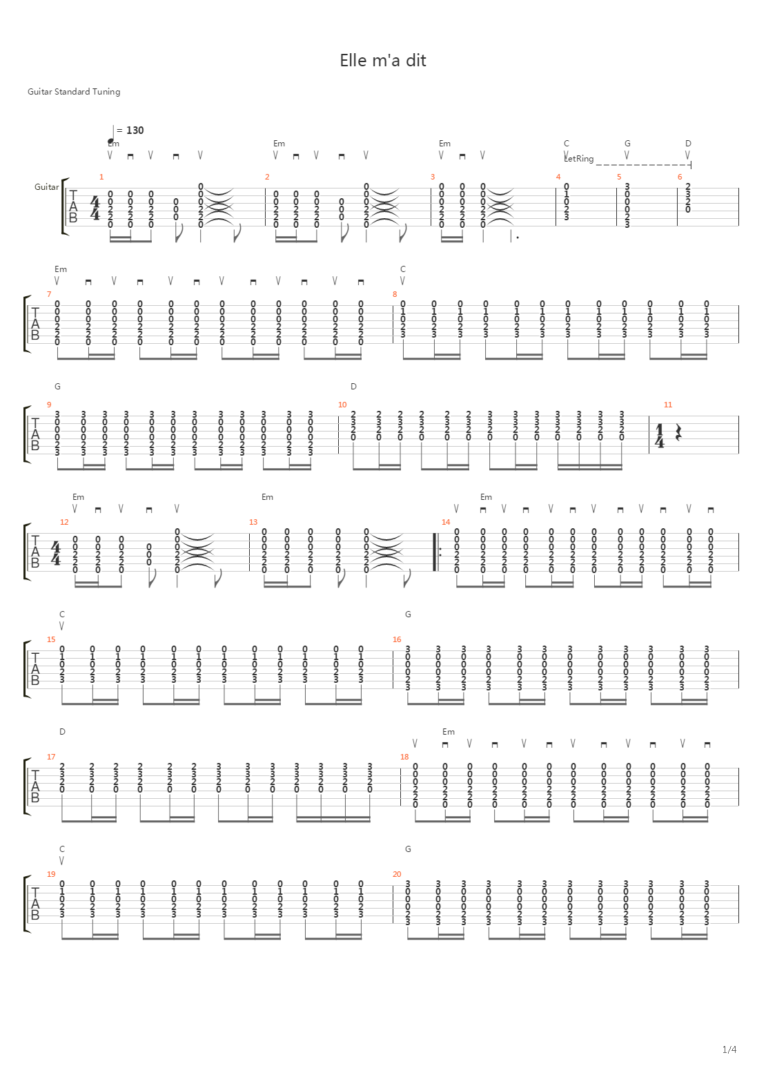 Elle Ma Dit吉他谱