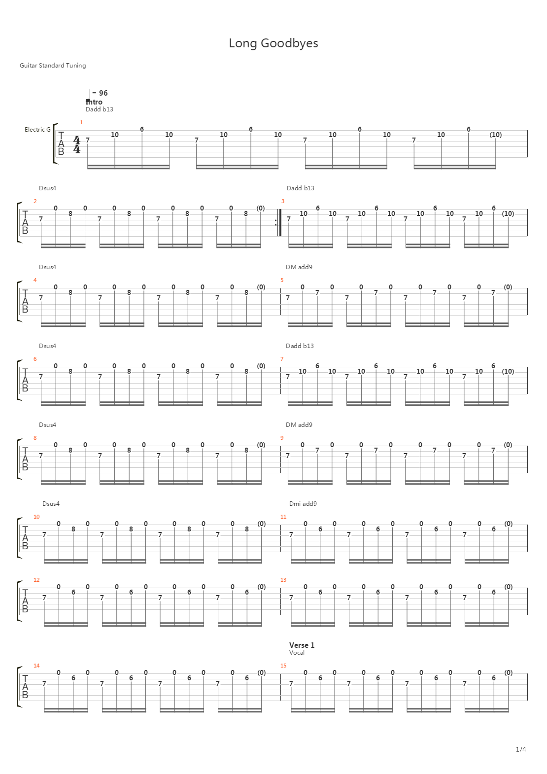 Long Goodbyes吉他谱