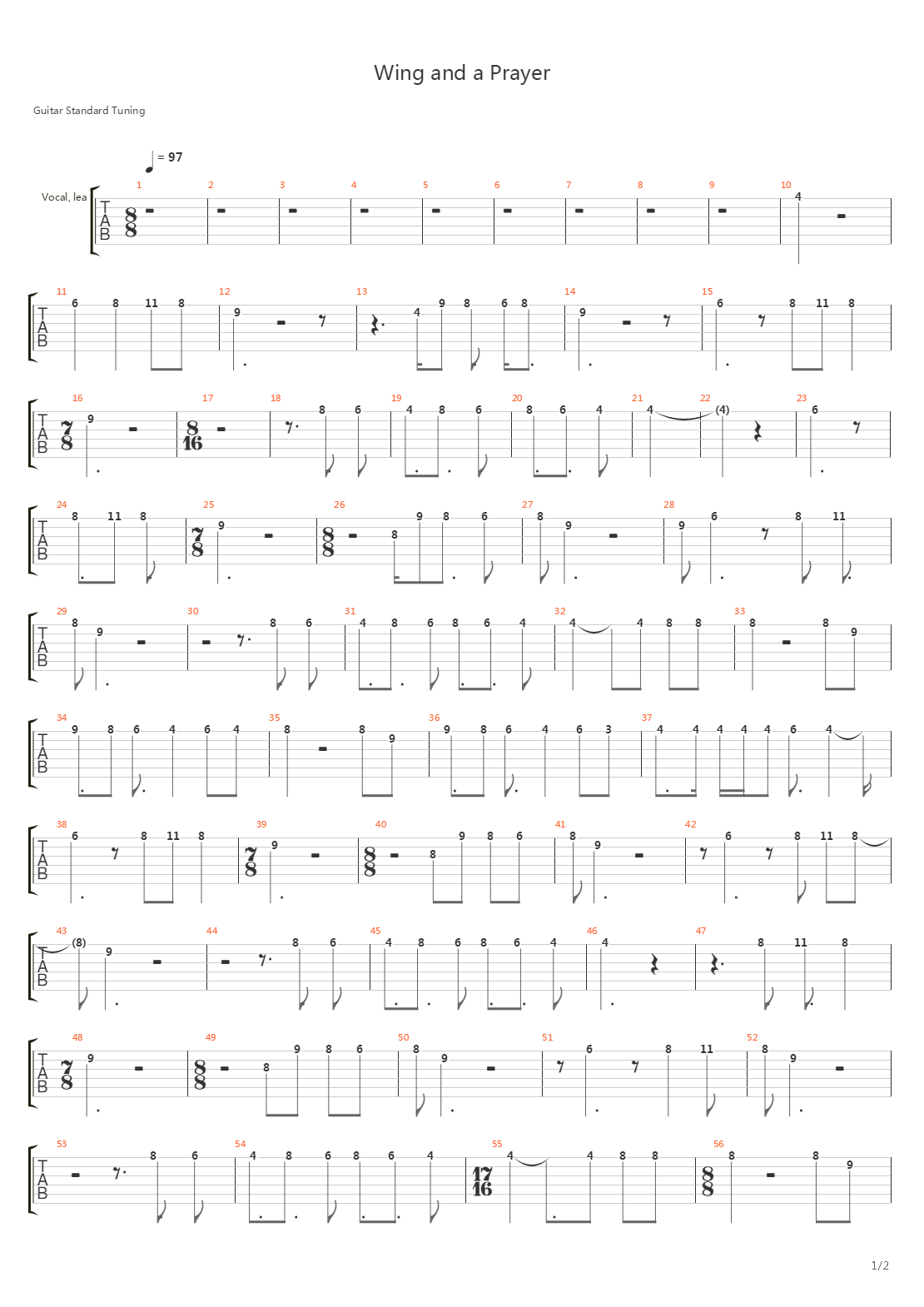 Wing And A Prayer吉他谱