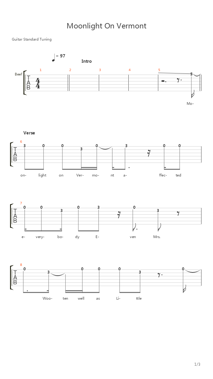 Moonlight On Vermont吉他谱