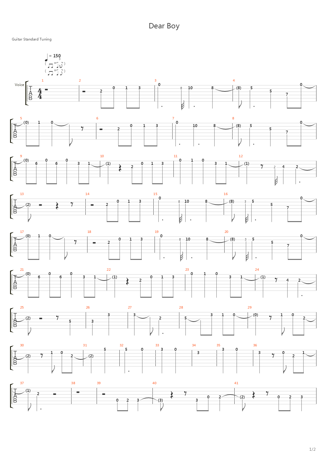Dear Boy吉他谱