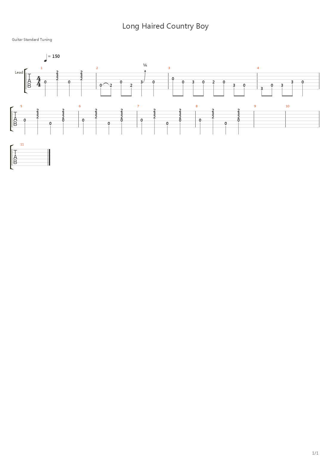 Long Haired Country Boy吉他谱