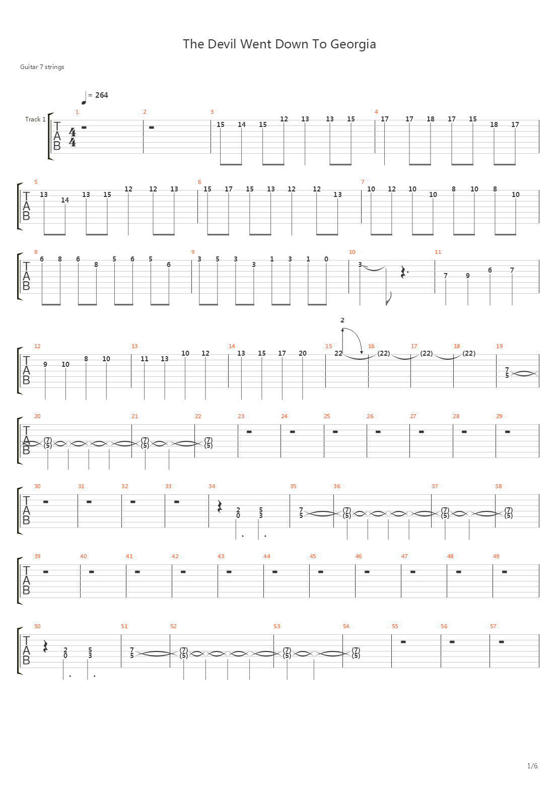 The Devil Went Down To Georgia吉他谱
