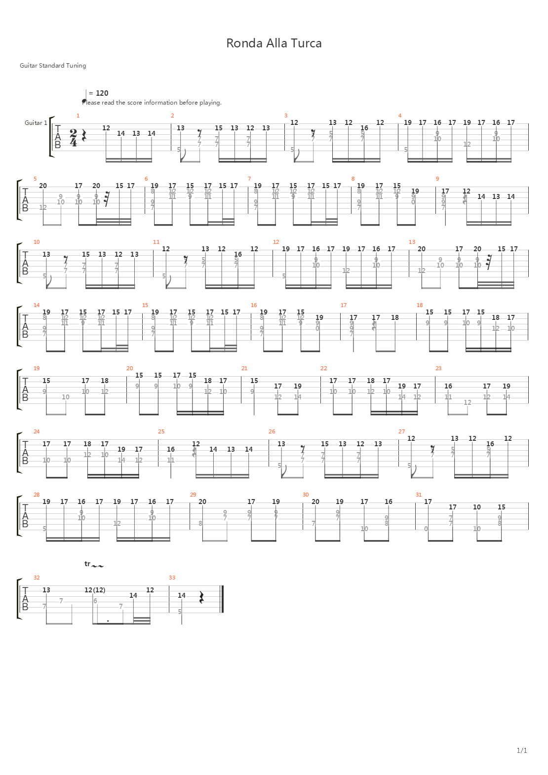 Ronda Alla Turca吉他谱