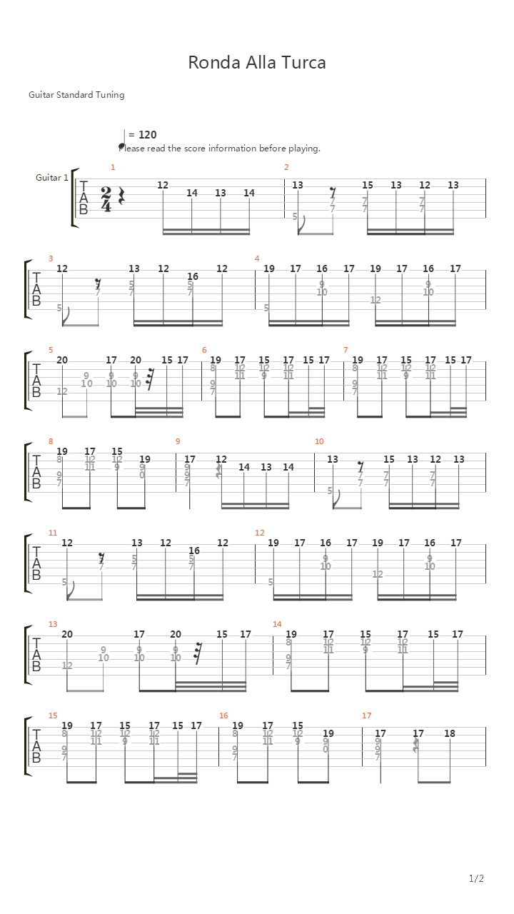 Ronda Alla Turca吉他谱