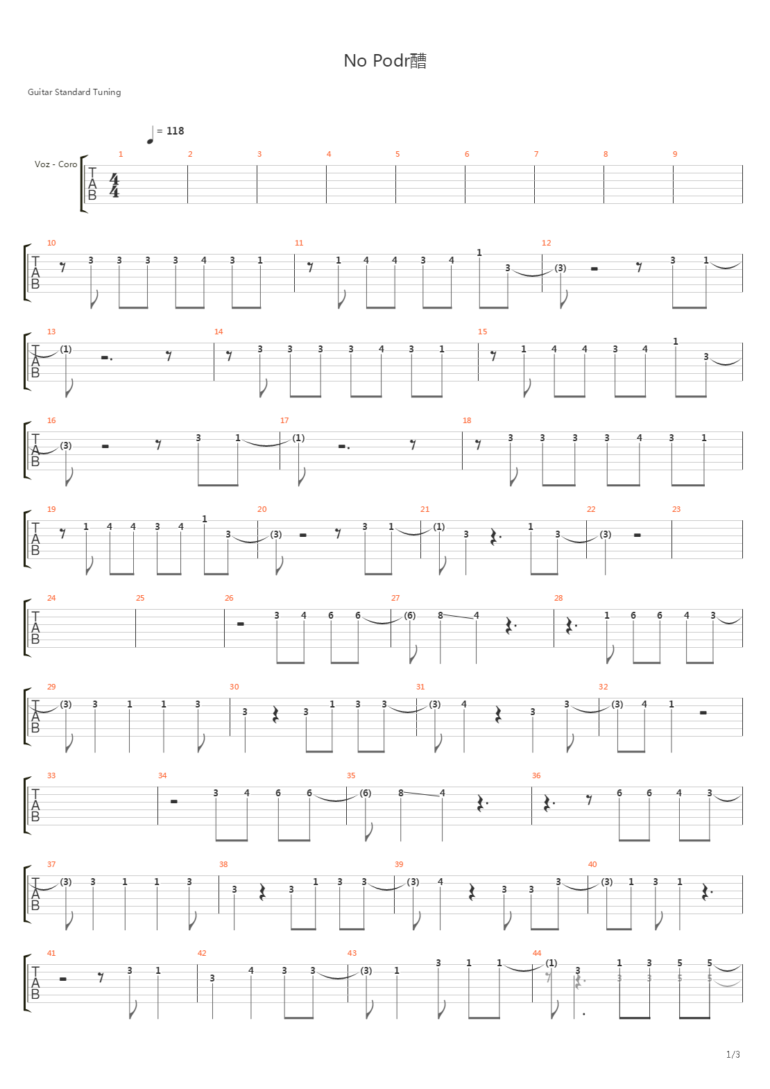 No Podras吉他谱