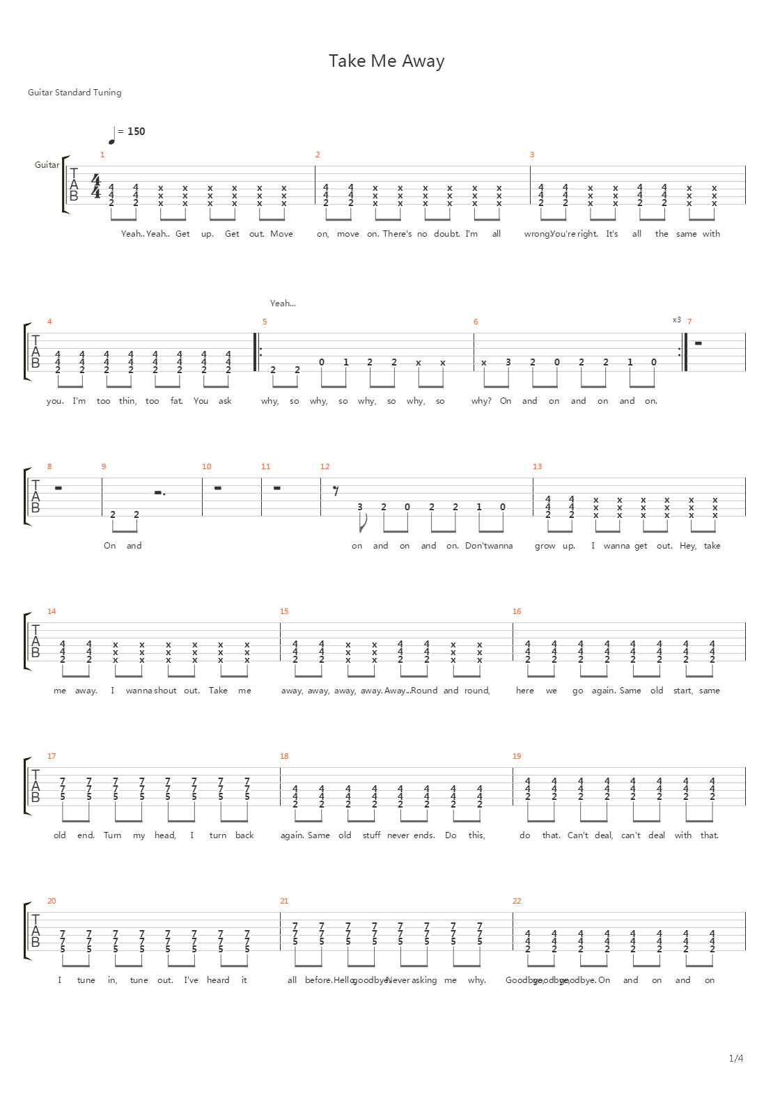 Take Me Away吉他谱