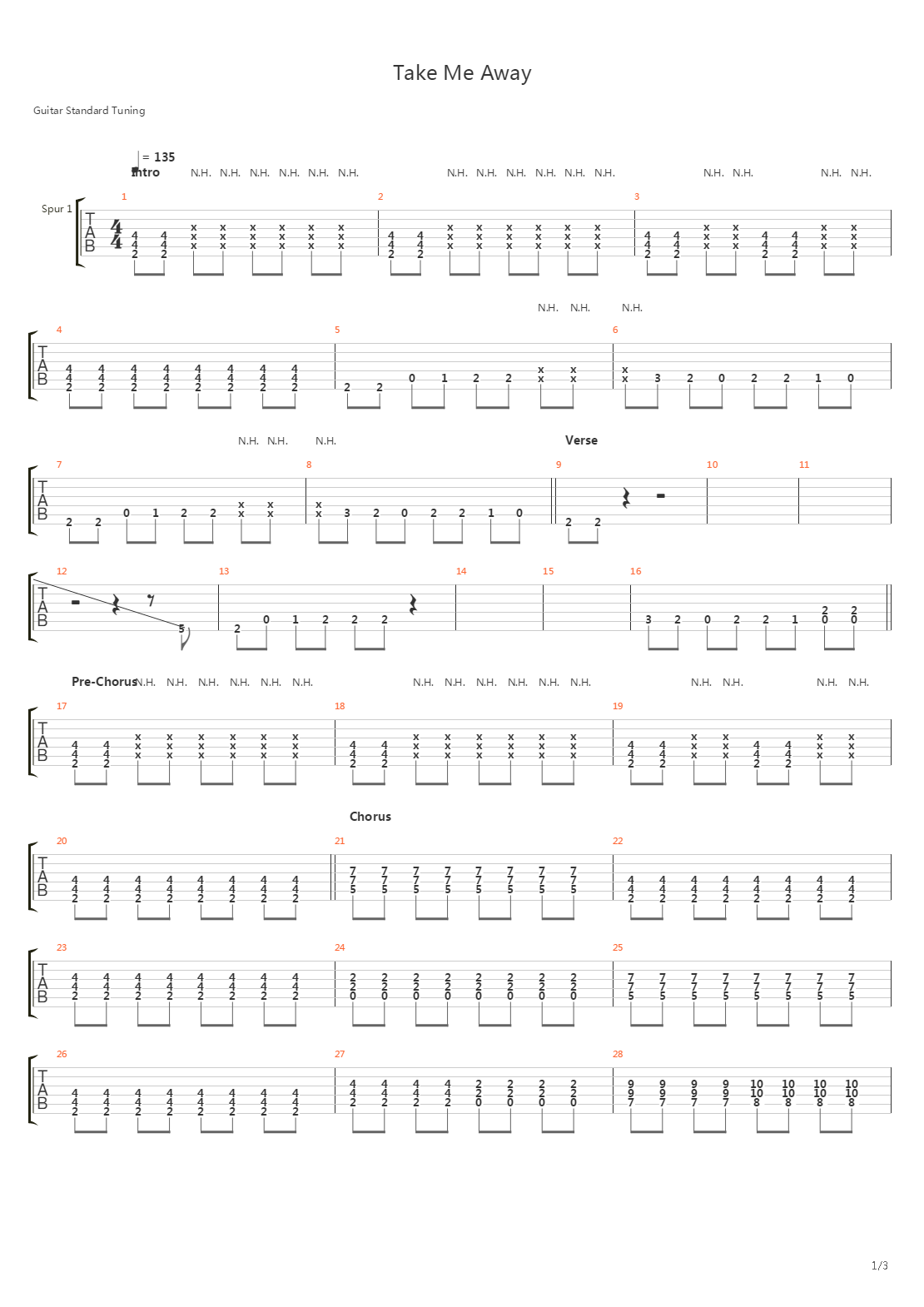 Take Me Away吉他谱