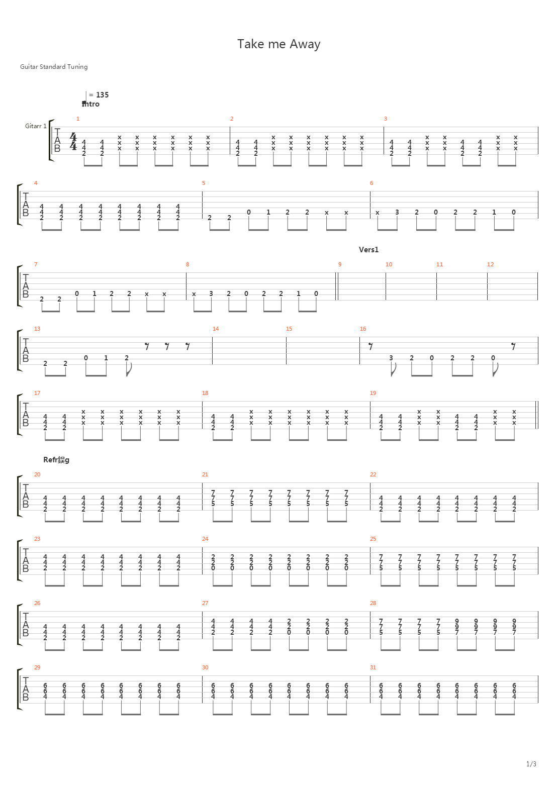 Take Me Away吉他谱