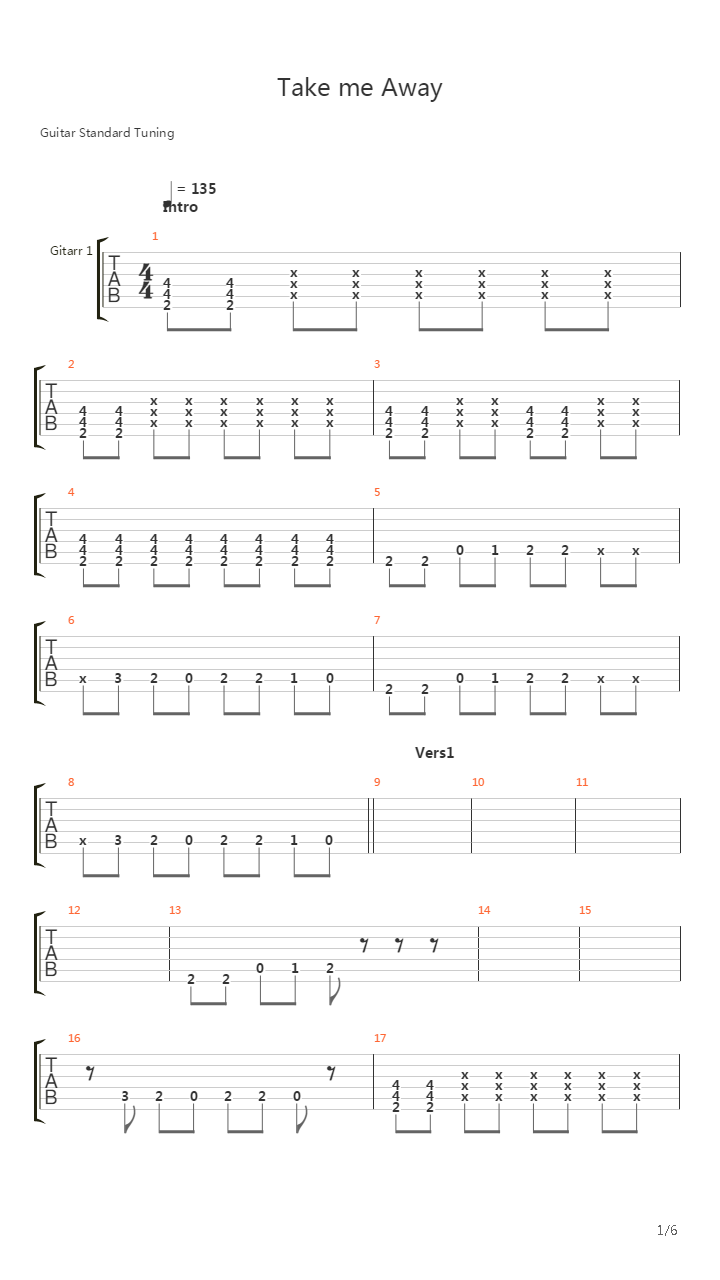 Take Me Away吉他谱