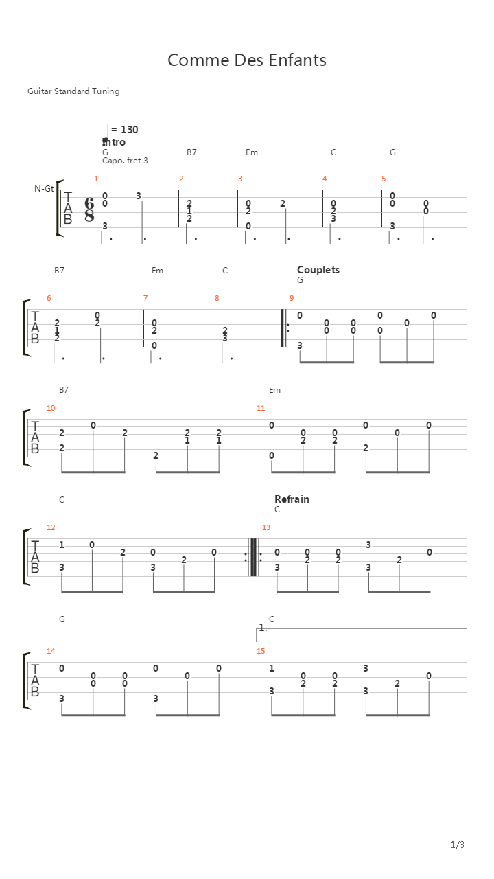 Comme Des Enfants吉他谱
