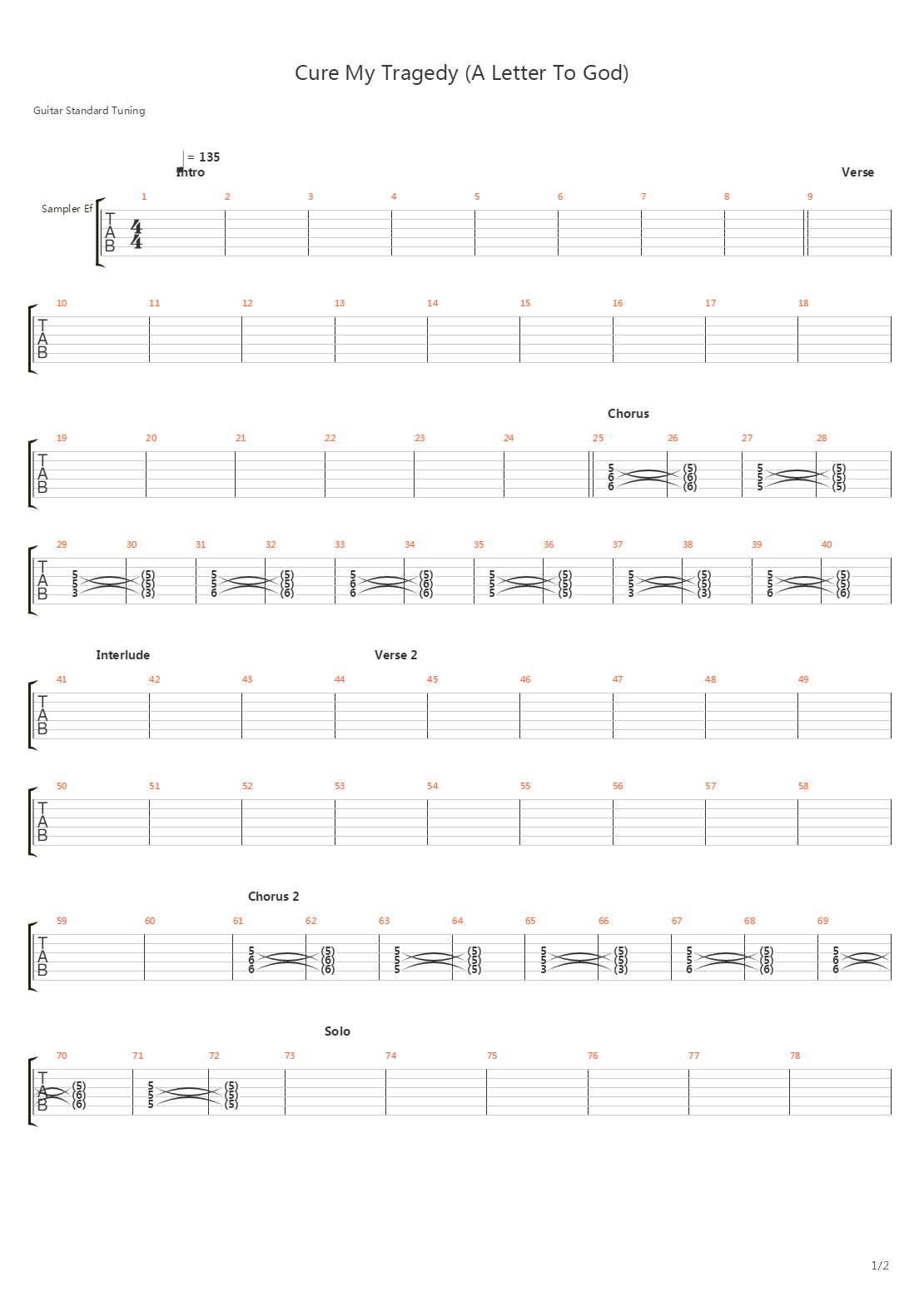 Cure My Tragedy A Letter To God吉他谱
