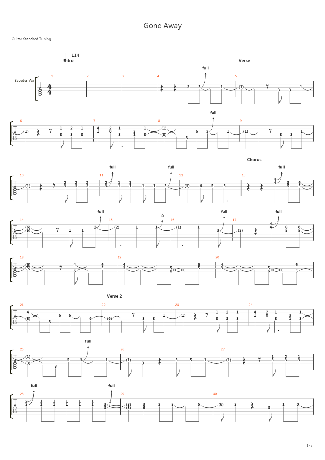 Gone Away吉他谱