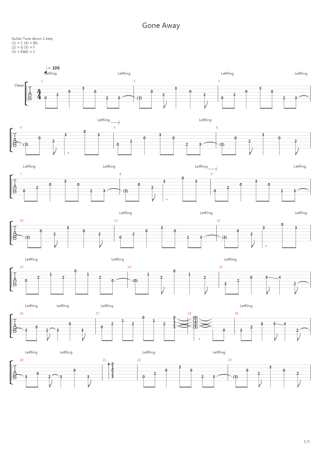 Gone Away吉他谱