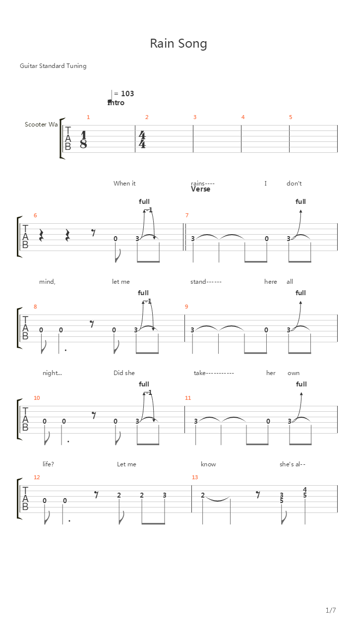 Rain Song吉他谱