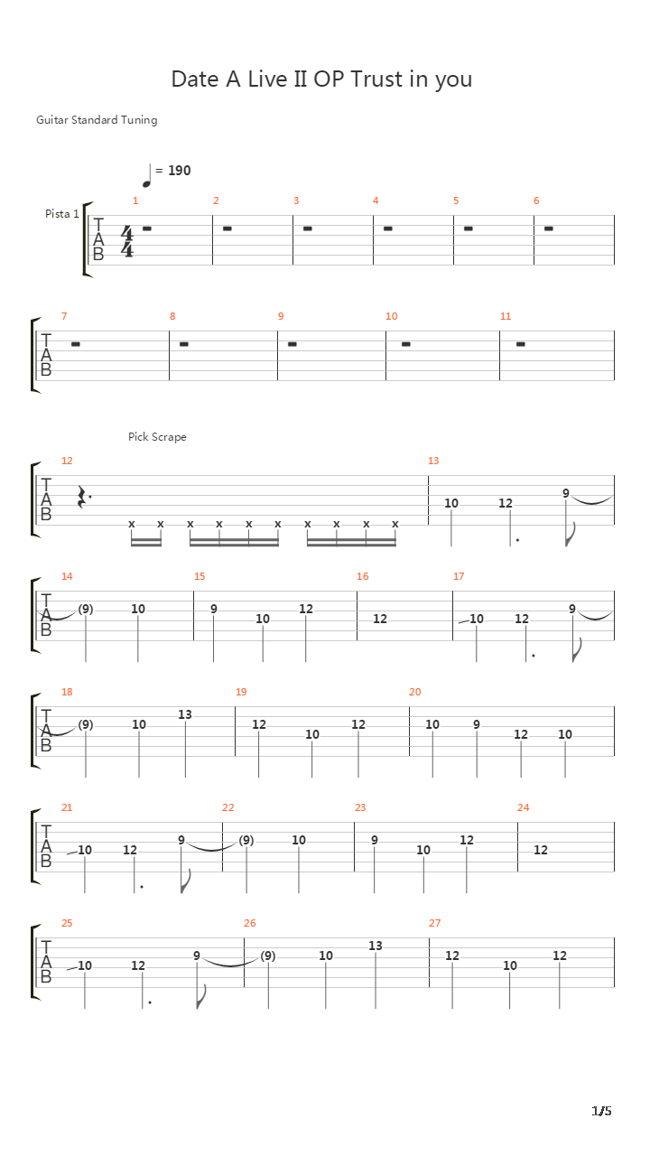 Trust in you(Date A Live 约会大作战OP)吉他谱