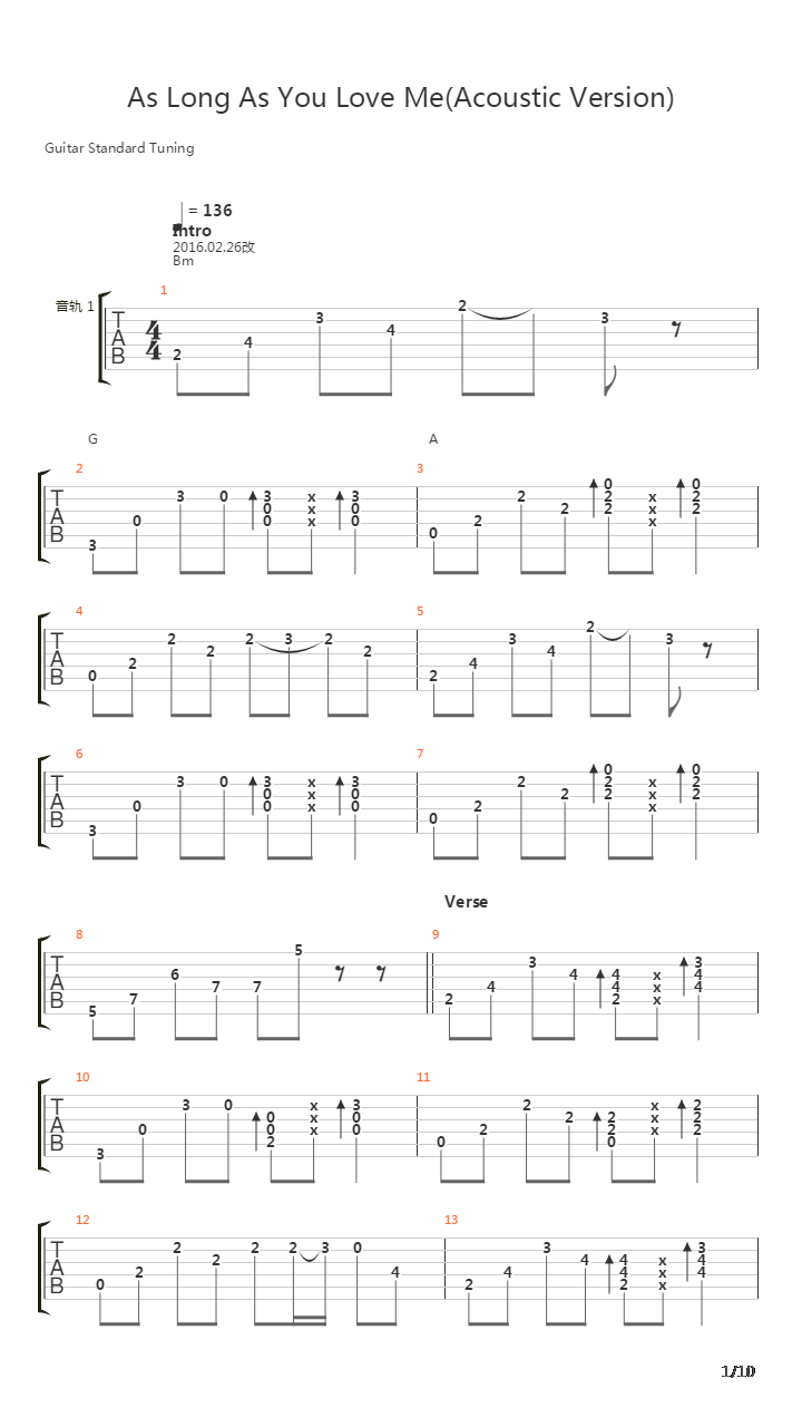 As Long As You Love Me(Acoustic)吉他谱